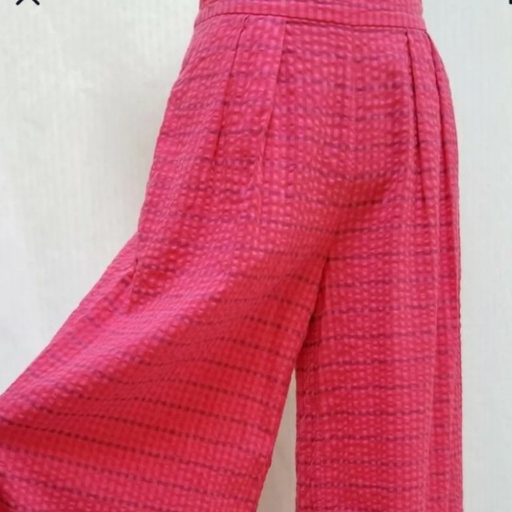 Wide-Leg Pink Textured Pants